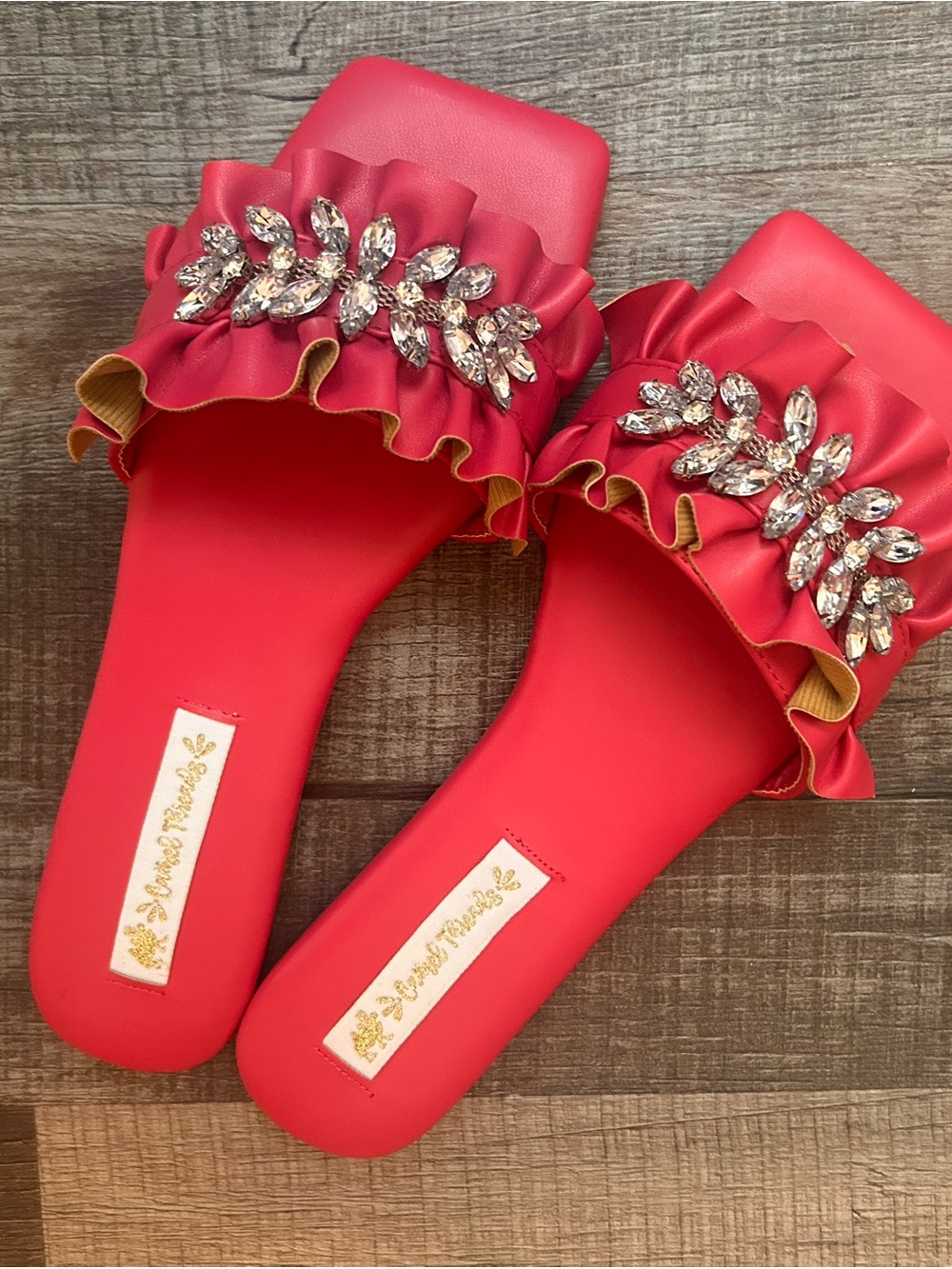Embellished Pink Ruffle Slide Mules